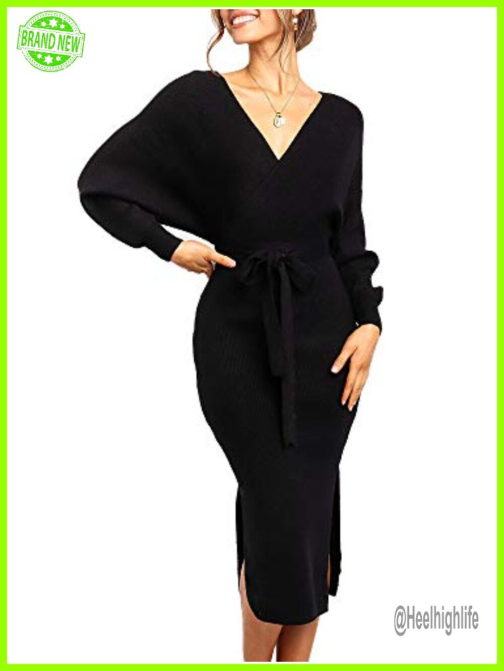 Womens Maxi Sweater Dress Long Sleeve Batwing Wrap V Neck Belted Fall